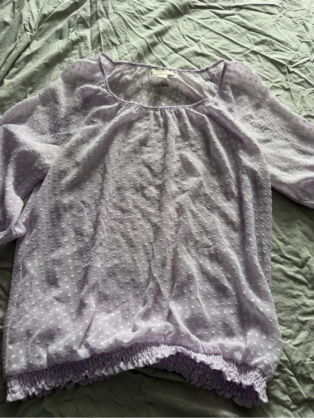 LOFT Lavender Swiss Dot Peasant Blouse